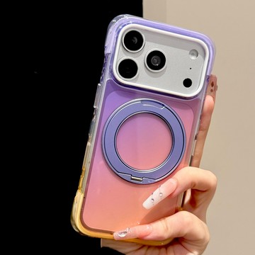 蘋果18Promax手機殼iphone17pro新款紫黃撞色漸變氣囊一體防摔帶360磁吸支架按鍵保護16pm簡約保護套
