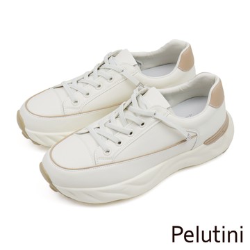 【Pelutini】免綁帶厚底雲朵皮質休閒鞋 白色(435102W-IV)