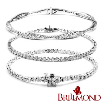 【BRILLMOND】精選 PT950鉑金 2克拉 鑽石手鍊(天然鑽石總重2克拉)