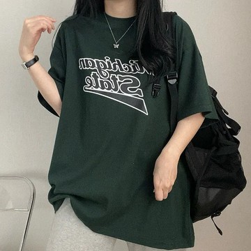 Vuja de 純棉 t恤 短袖上衣女 字母印花 T恤 韓國上衣 oversize T恤 潮流衣服 寬鬆上衣 ins風