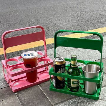 🍹【法式復古摺疊野餐籃】純色多彩手提飲料啤酒收納杯架 便攜收納神器 台灣出貨 0330