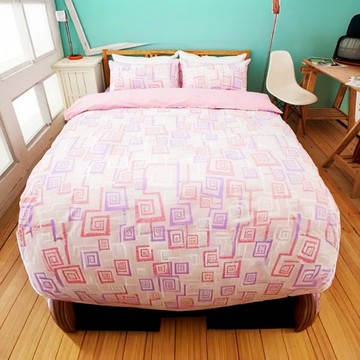 LAMINA 旋轉方塊(粉) 加大 100%純棉床包枕套三件組  親膚透氣舒適  1入