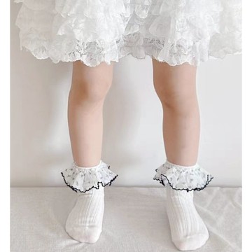 現貨3雙裝夢幻公主風女童波點蕾絲襪3-12歲女童蝴蝶結公主襪 兒童蕾絲中筒襪