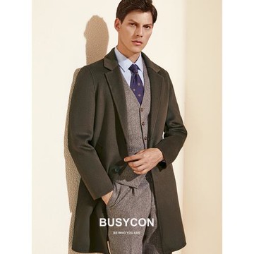 雙面呢羊毛大衣男秋季中長款風衣棕色英倫風高級感男士呢子外套