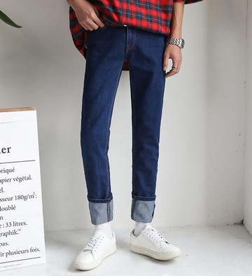 FINDSENSE MD 時尚 男 韓國 三色 素面 簡約 小腳褲 休閒褲 牛仔褲 九分褲 小哈倫褲