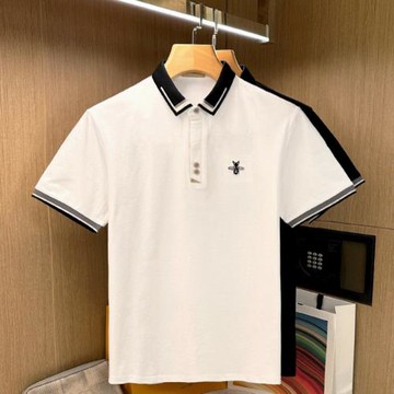 夏季新款拼色翻領小蜜蜂t恤男 潮牌輕奢刺繡修身保羅polo衫短袖男