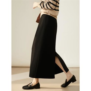 IULV法式復古氣質通勤百搭裙直筒高腰顯瘦羊毛醋酸后開叉半身裙女