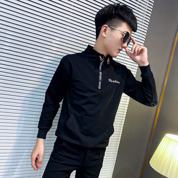 社會小伙春秋休閑百搭衛衣男2022新款高領打底衫長袖T恤春秋男裝t