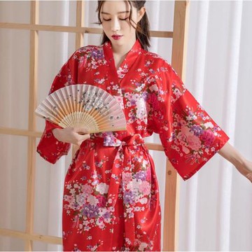 日式和服睡衣夏季復古印花睡裙酒店會所性感睡袍仿真絲綢浴衣浴袍