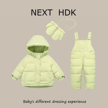 英國NEXT冬季嬰兒羽絨服套裝男女寶寶百天小童背帶褲上衣外套兩件