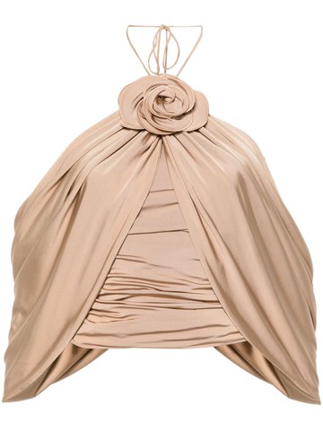 Magda Butrym - draped floral-appliqué halterneck top - women - Viscose/Elastane - 38 - Neutrals