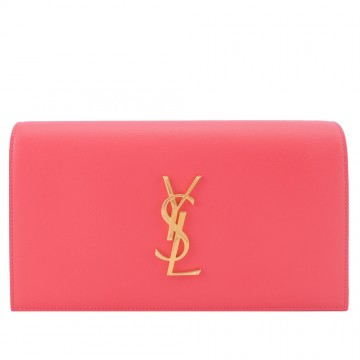 YSL 簡單LOGO立體翻蓋手拿包(桃粉)