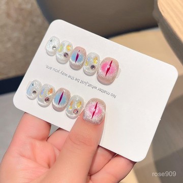 ✨Hannah✨【妖精之瞳】噁魔之眼馬卡龍高級感純手工穿戴甲甜酷貓眼爆閃美甲純手工穿戴甲 OEOR