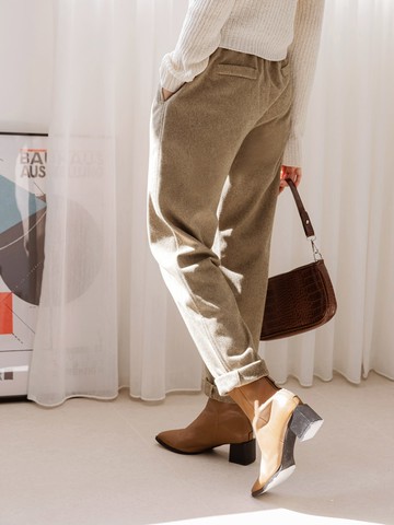 小腰精．毛呢人字花紋鬆緊腰哈倫褲