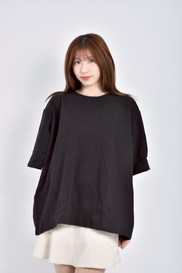 (F) yoom韓牌質感內刷毛素面黑色短袖上衣