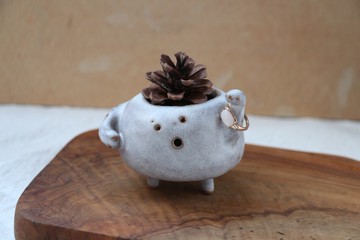 鍋蓋頭陶哇娃 花器 擺飾 戒台