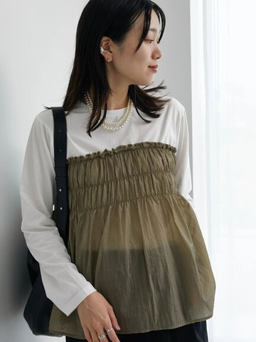 分層抓褶薄紗拼接長袖上衣(FG43L1C1180) - Samansa Mos2 blue