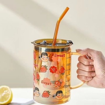 🔥臺灣熱銷🔥新款網紅玻璃杯 大容量1000毫陞 辦公室學生水杯子 耐熱茶杯 牛奶杯 帶蓋帶把水杯 傢用喝水吸管杯 2WL