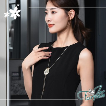 魅惑鬱金香 水晶鑽流蘇伸縮長鍊/白