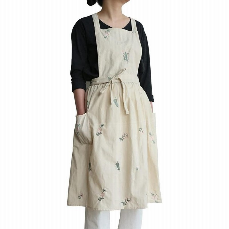 刺繍 エプロン レディース かわいい エプロンワンピース 撥水エプロン おしゃれ カフェエプロン ロング 北欧 おしりが隠れる ナチュラル 保育園 通販 Lineポイント最大get Lineショッピング