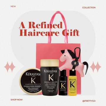 【KERASTASE 卡詩】從髮開始 迎接更好的狀態-(髮膜+髮浴+香氛露+鎏光露)附小馬吊飾 禮袋
