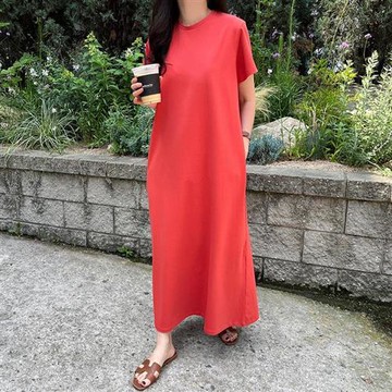 【巴黎精品】連身裙短袖洋裝-棉質素面長款T恤裙女裙子a1go31