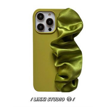 楊柳綠色韓國真絲iphone16promax手機殼12絲綢手腕帶適用于蘋果15液態全包14手機殼復古小眾設計歐美ins風13