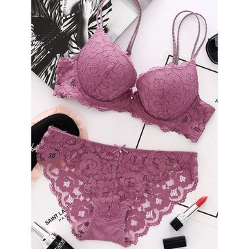 法國趣安芬文胸性感純欲無鋼圈蕾絲胸罩少女無痕內衣女聚攏上托