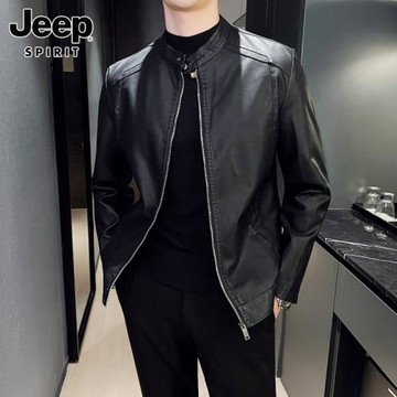 JEEP SPIRIT皮衣男士外套秋季潮新款痞帥機車服修身痞帥皮夾克男