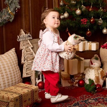 歡樂熊碎花蝴蝶結假兩件長袖兔裝