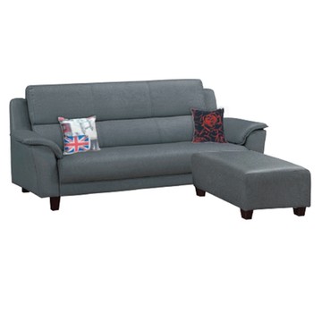 文創集 艾默灰色耐刮皮革小L型沙發組合(三人座＋椅凳組合)-197x172x103cm免組