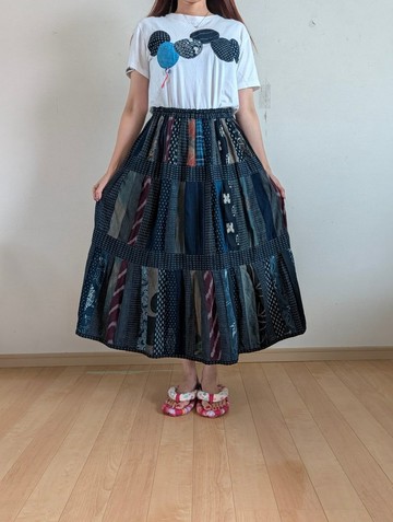 和服再製品 手工製作 絣織 拼接 傘狀長裙