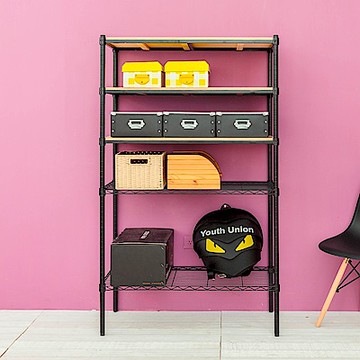 dayneeds 松木 90x45x150公分 五層收納架(烤漆黑) 實木層架/展示架/置物架