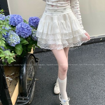 【砂糖夢境】甜美蕾絲蛋糕半身裙裙女拼接芭蕾夏季新款蓬蓬短裙花邊小個子高腰