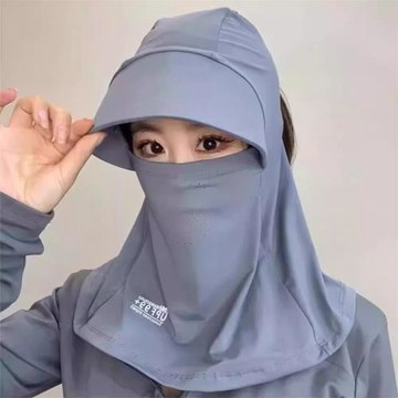 基尼冰絲遮陽帽子女防曬帽防紫外線戶外騎行護頸一體面罩全臉冰絲