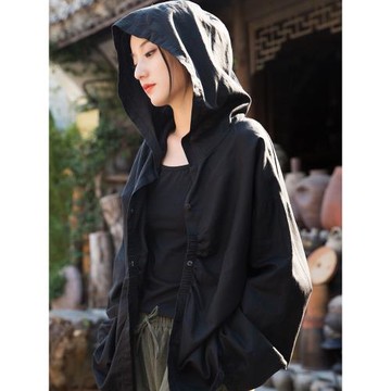 早秋氣質新中式連帽上衣休閑寬松長袖襯衫女裝設計感小眾國風外套