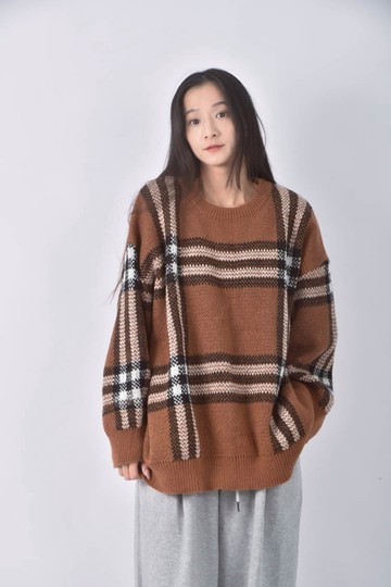 (2XL) 格紋棕色長袖上衣