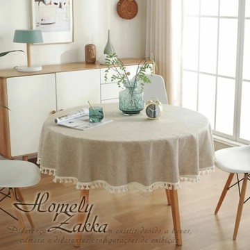 Homely Zakka 輕奢美學純色圓桌巾120cm_3款任選 - 吊穗邊麻灰