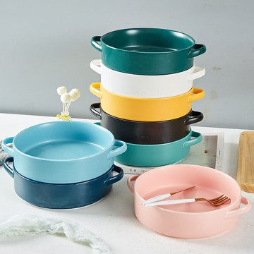 北歐ins風家用陶瓷創意帶手柄烤箱烘焙焗飯烤盤家用網紅菜盤餐盤