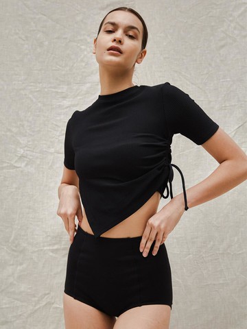 Embossed Texture Side Slit Quick-dry Top [Black]