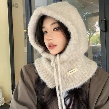 尚左好物-巴拉剋拉法帽女秋冬季圍巾帽子一體針織毛綫帽保暖護耳雷鋒帽子