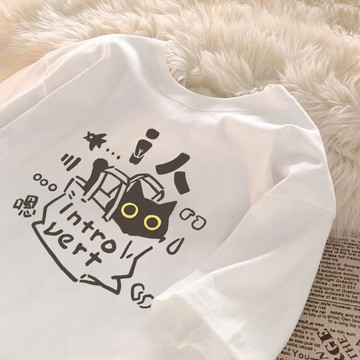日常剛需高質感！ 短袖上衣 韓系復古 口袋貓咪印花 重磅短t 純棉上衣 女生t恤 潮牌 t恤 顯瘦穿搭 學院風女裝 現貨
