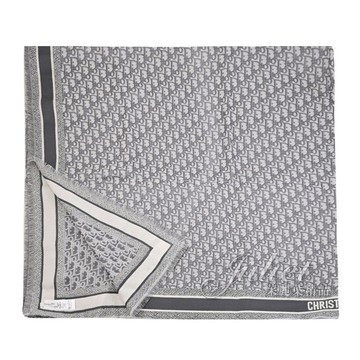 Christian Dior Oblique 緹花羊毛混絲質披肩/大方巾.淺灰色