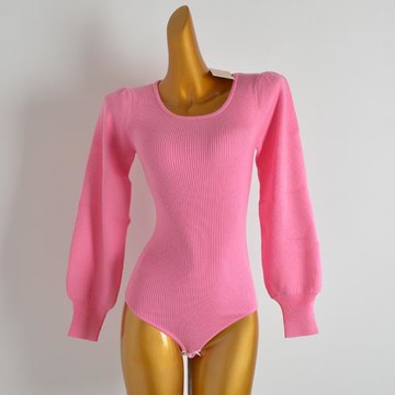 外貿尾單歐美風品質中長連體針織衫修身顯瘦時尚個性燈籠袖上衣