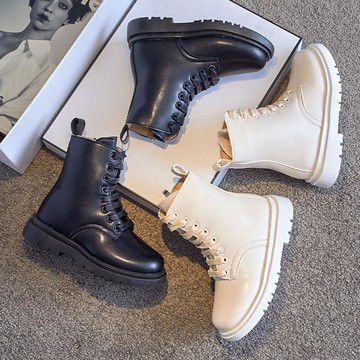 新款秋季女童百搭洋氣馬丁靴英倫風中大童二棉中筒靴加絨皮靴