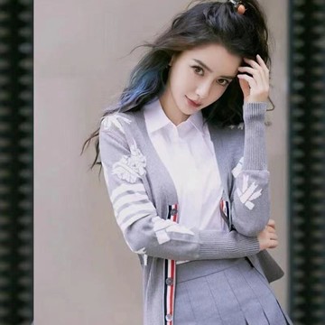 秋季明星baby同款新款TB長袖針織羊毛開衫毛衣外套女四條杠ins潮