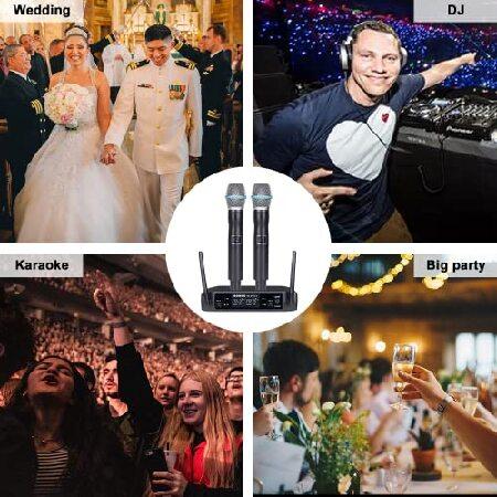 BOMGE uhf Metal Dual Handheld Wireless Microphones ＆ Systems for Karaoke,Singing, Meeting, Party, Church, DJ, Wedding, 200ft 240U