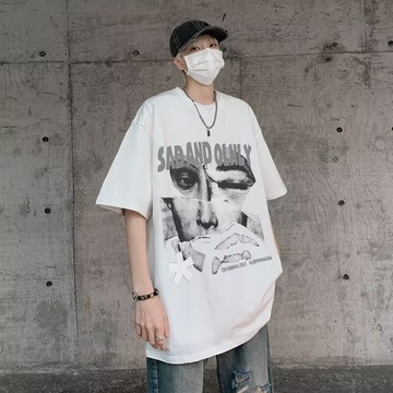 夏季新款重磅時尚短袖T恤男 個性獨特寬松印花圓領半袖上衣男  情侶裝上衣T恤  百搭大碼圓領T恤男M-8XL
