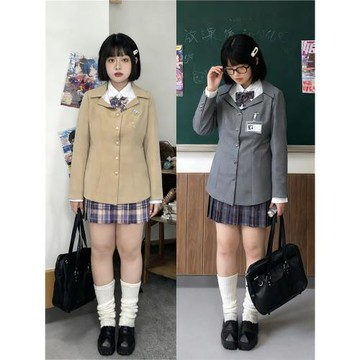 200斤原創校供西裝西服墊肩學院風大碼女裝灰色秋冬外套胖mm顯瘦