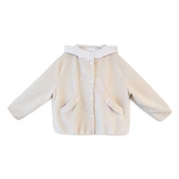 羊羔毛鋪棉連帽外套 米白F
